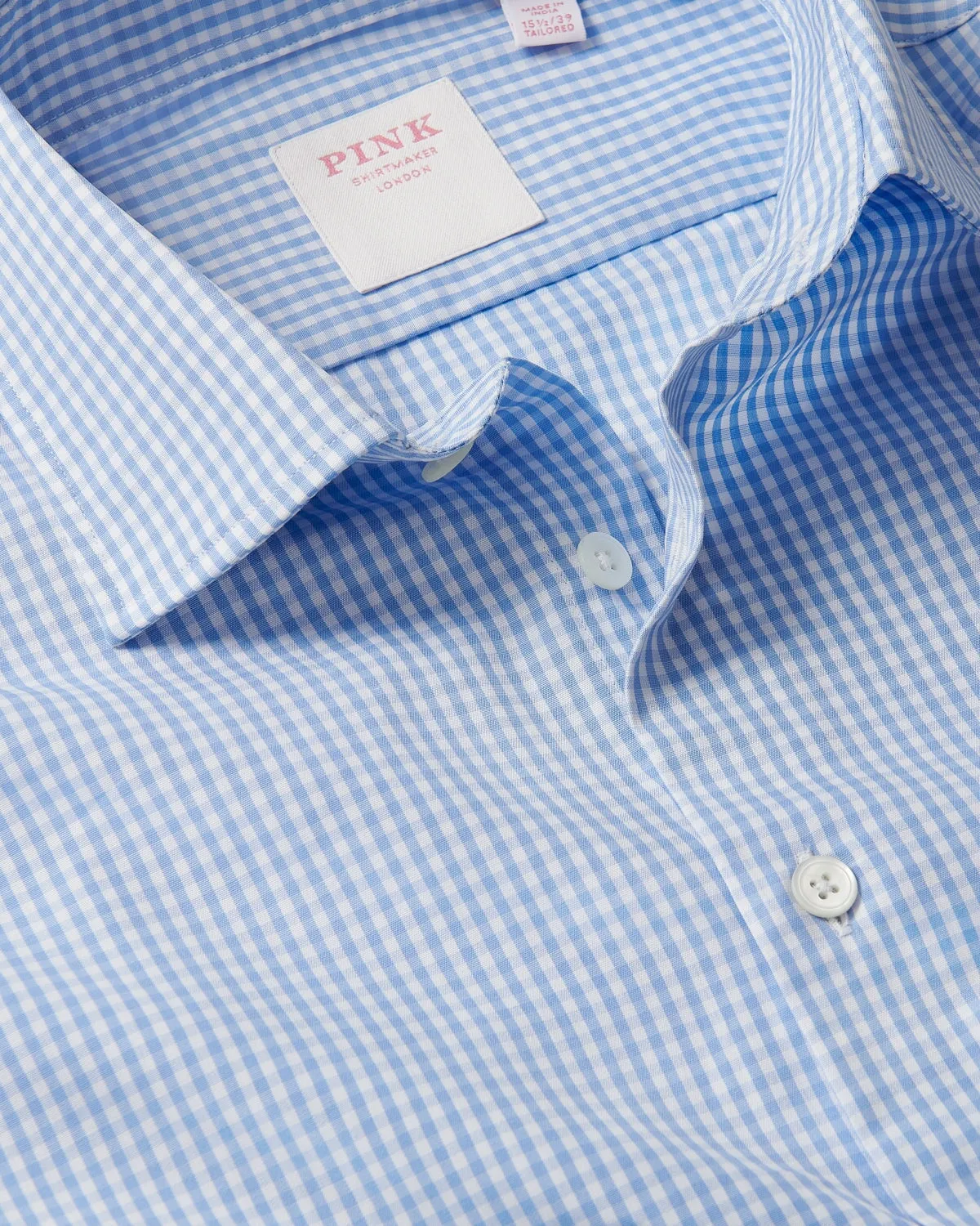 Thomas Pink Small Gingham Check Shirt Light Blue White.