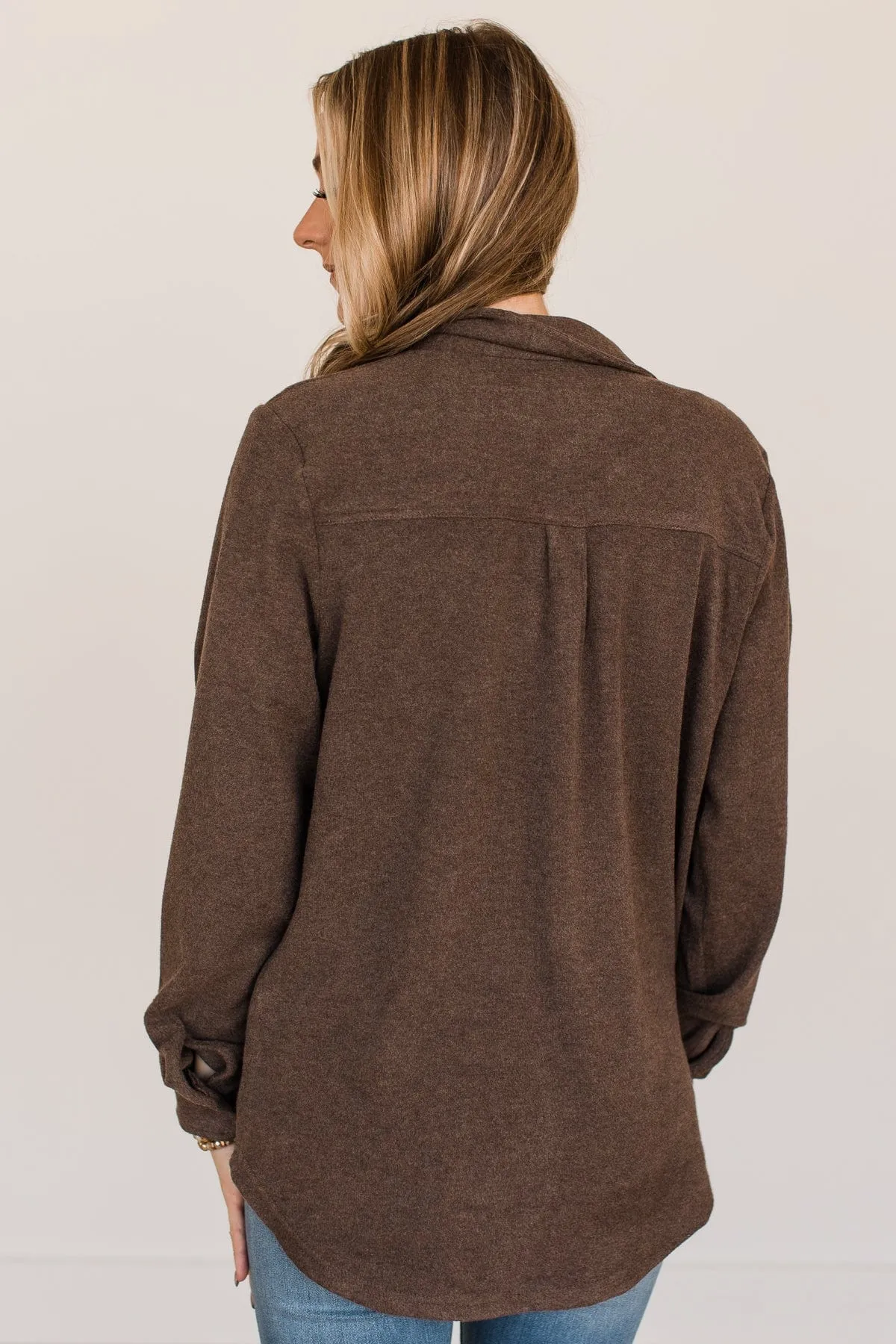 Thread & Supply Free Falling Lightweight Brown Button-Down Jacket.