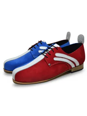 Unisex Blue-Red and White Leather Bowling Shoes with Flat Sole