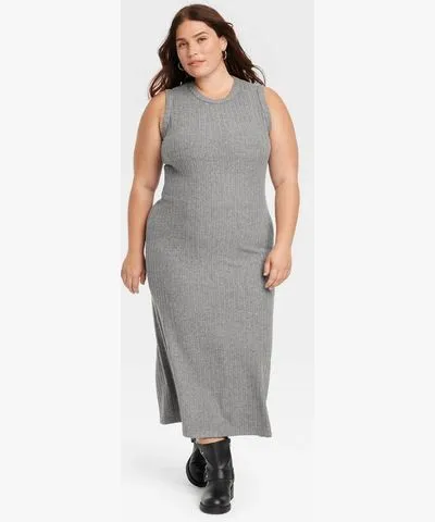 Universal Thread Women's Rib-Knit Midi Bodycon Dress - Universal Thread™ Heather Gray 4X