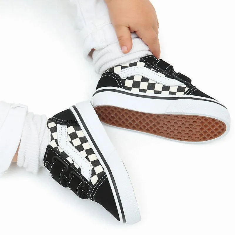 Vans TODDLER PRIMARY CHECK OLD SKOOL HOOK AND LOOP SHOES (1-4 YEARS) ((PRIMARY CHECK) BLK/WHITE)