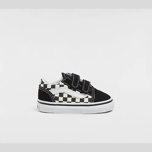 Vans TODDLER PRIMARY CHECK OLD SKOOL HOOK AND LOOP SHOES (1-4 YEARS) ((PRIMARY CHECK) BLK/WHITE)