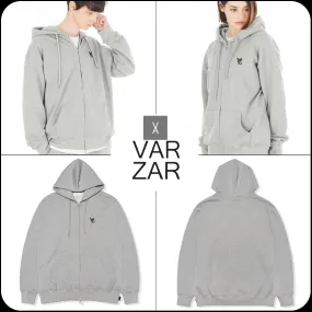 VARZAR unisex street style long sleeve plain cotton logo hoodies