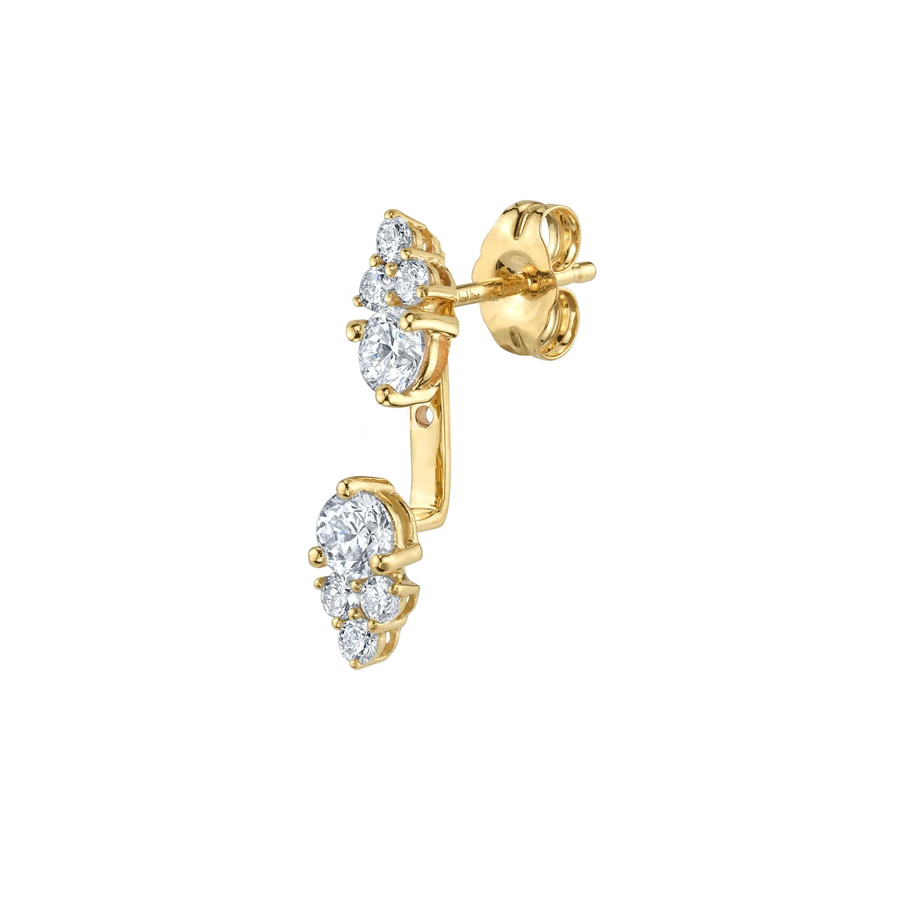 White Diamond Cluster Stud and Jacket - 14k Yellow Gold