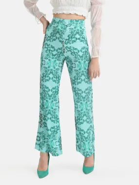 Wide-leg printed trousers.