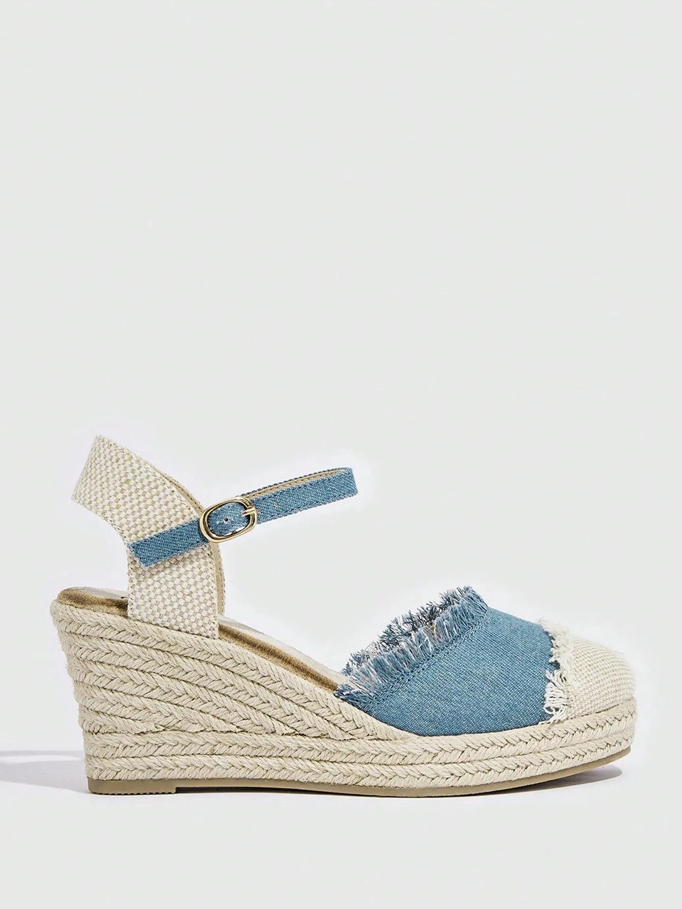 Women Raw Trim Ankle Strap Court Wedges, Vacation Canvas Shoes - Buy Online