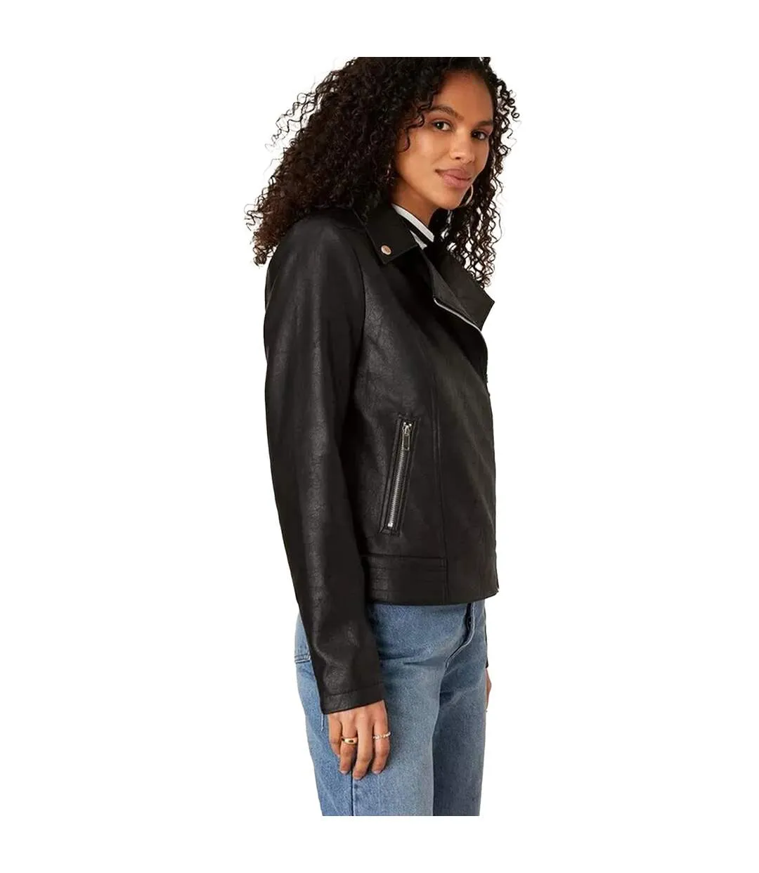 Womens/ladies faux leather biker jacket black Dorothy Perkins