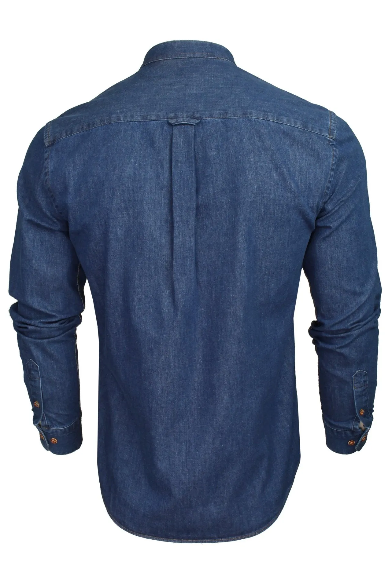 Xact Men's Long Sleeve Denim Band/Grandad Collar Shirt - 6.6 oz