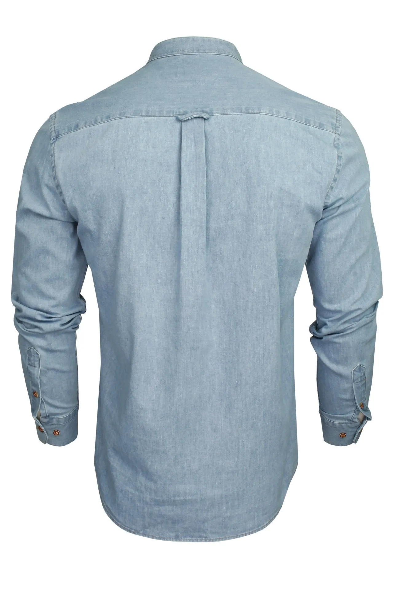 Xact Men's Long Sleeve Denim Band/Grandad Collar Shirt - 6.6 oz