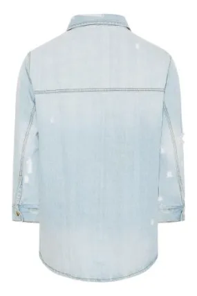 YOURS Light Blue Distressed Denim Jacket - Western Style